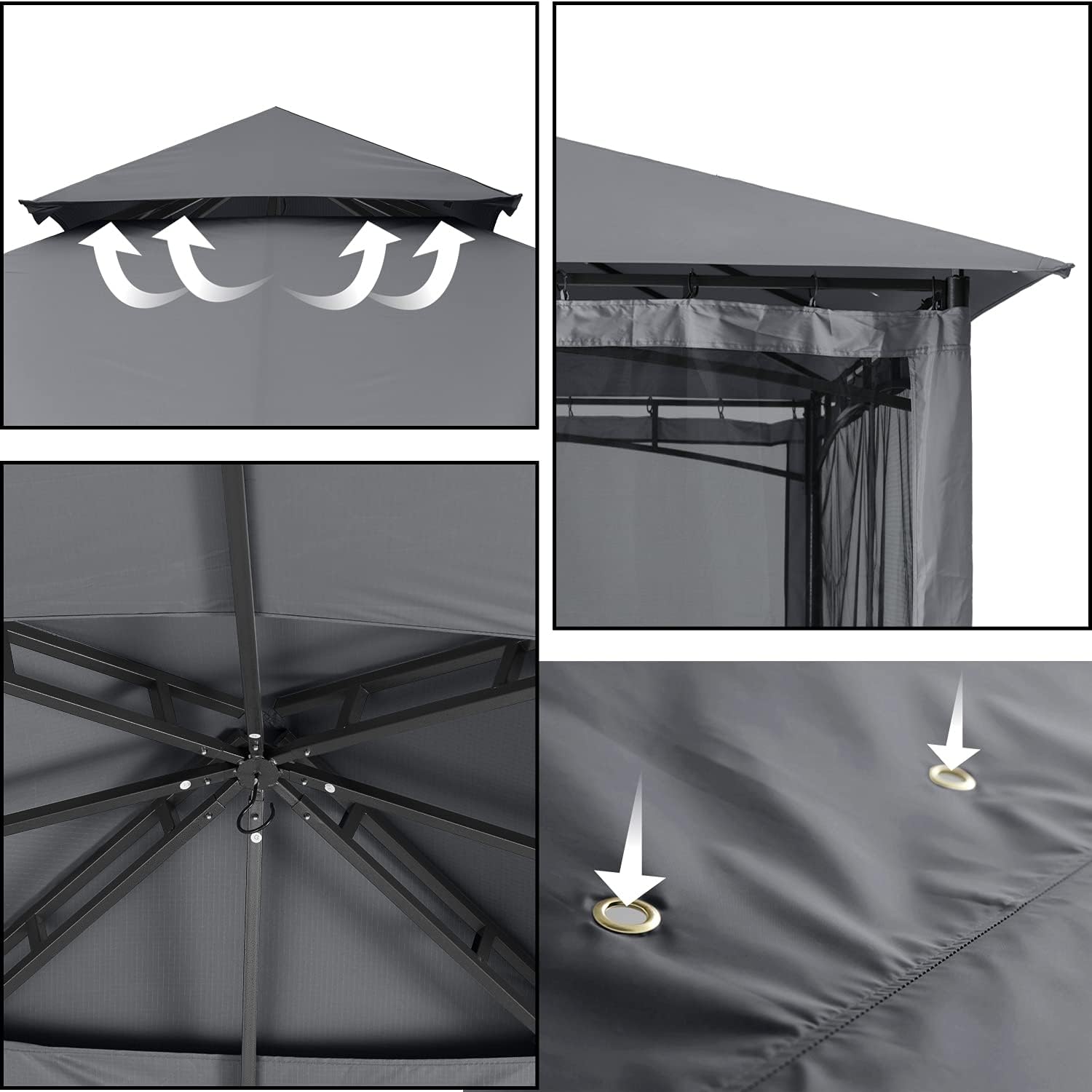 ABCCANOPY - Tonnelle Double Toit 3,35x3,35m - Filet ombre et pluie