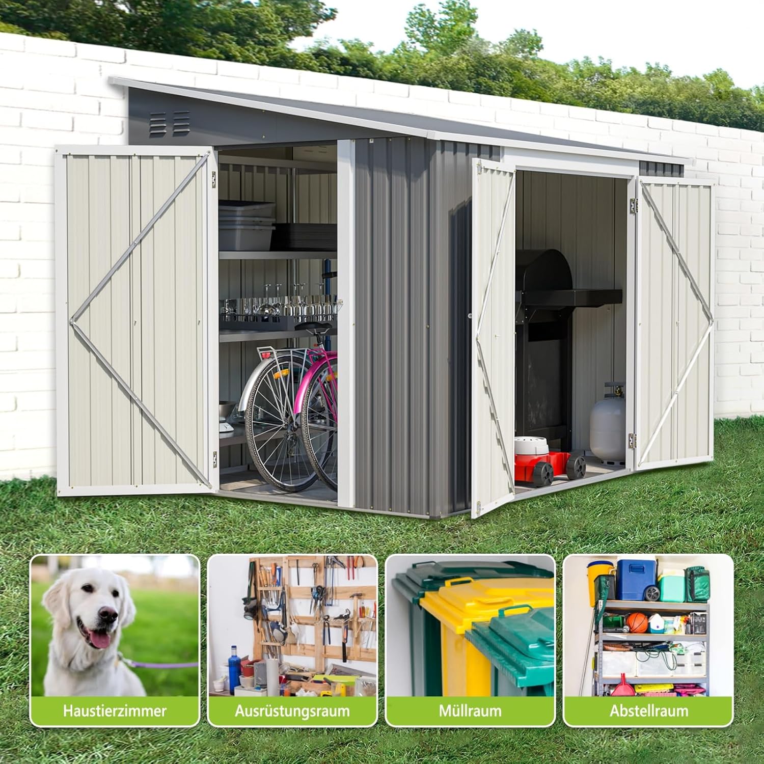 YEHTOKHOME 6x8 FT Abri de Jardin en Métal 262x180 cm, Abri de Jardin avec Toit Incliné, Portes Verrouillables et Fondation Métallique, Rangement Extérieur Étanche, Marron (6x8 FT)