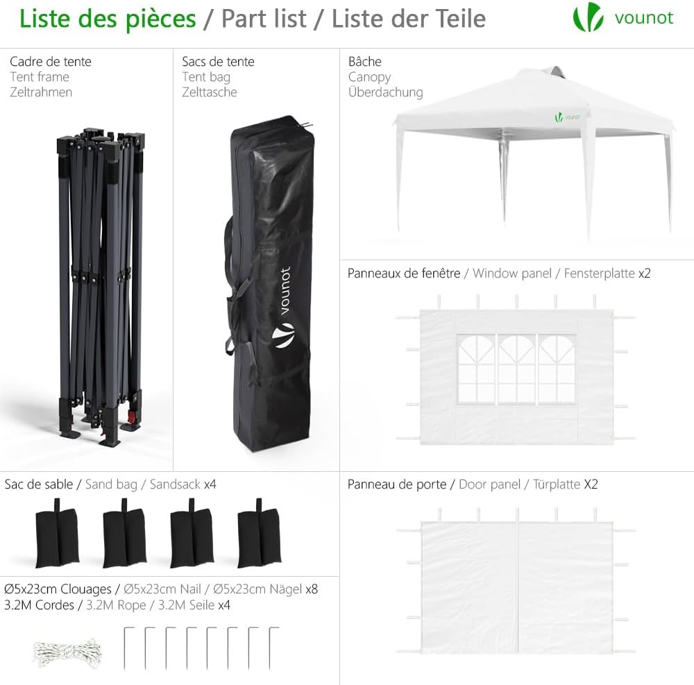 VOUNOT - Tonnelle Pop Up 3x3m Imperméable UV Sac transport facile