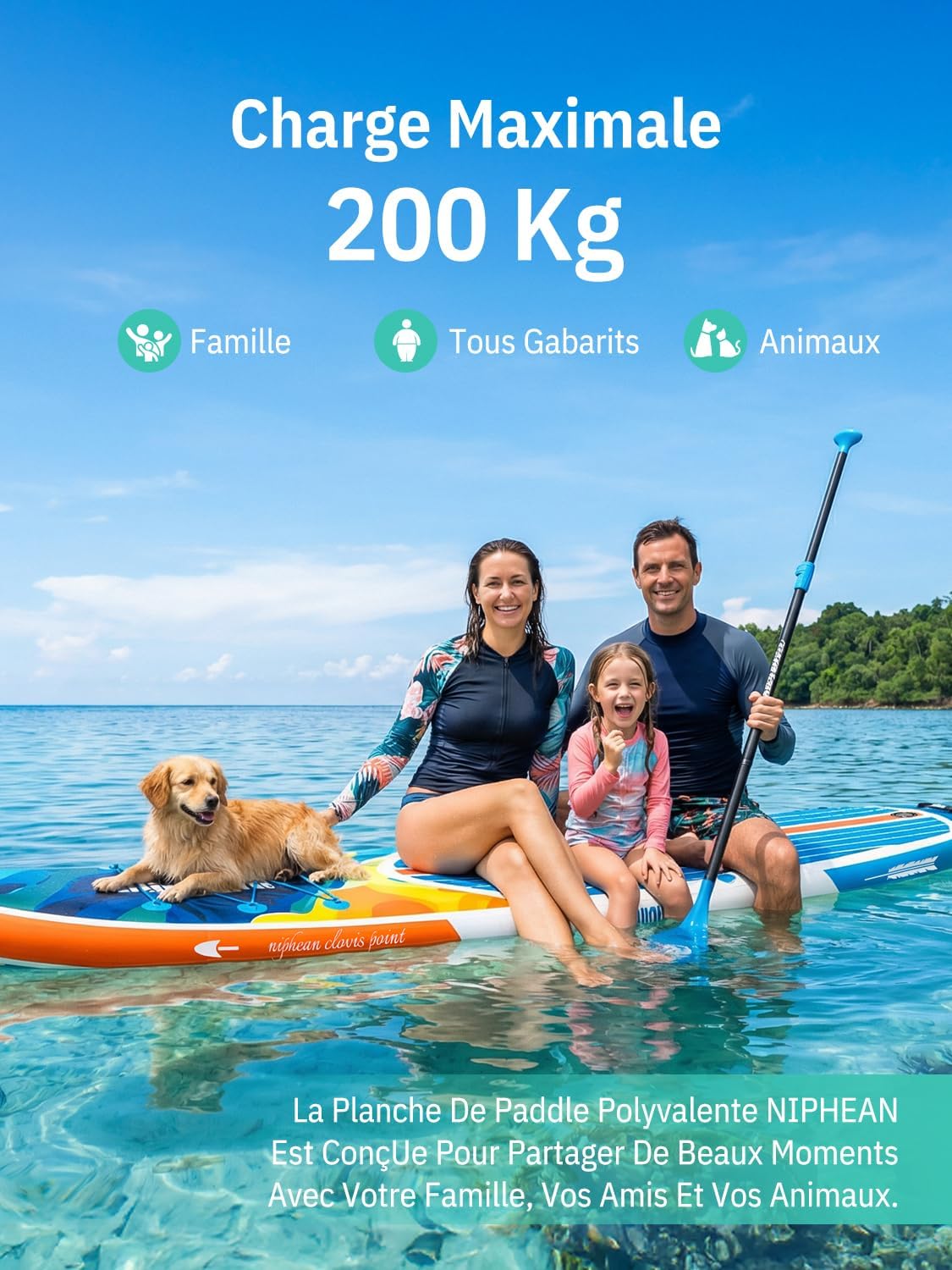 Niphean Paddle Gonflable Adulte avec Tous Les Accessoires, 320cm Planches de Stand Up Paddle Gonflables pour Tous Les Niveaux, Sup avec Capacité 200 kg pour 2 Personnes, Paddle Gonflable avec Siège