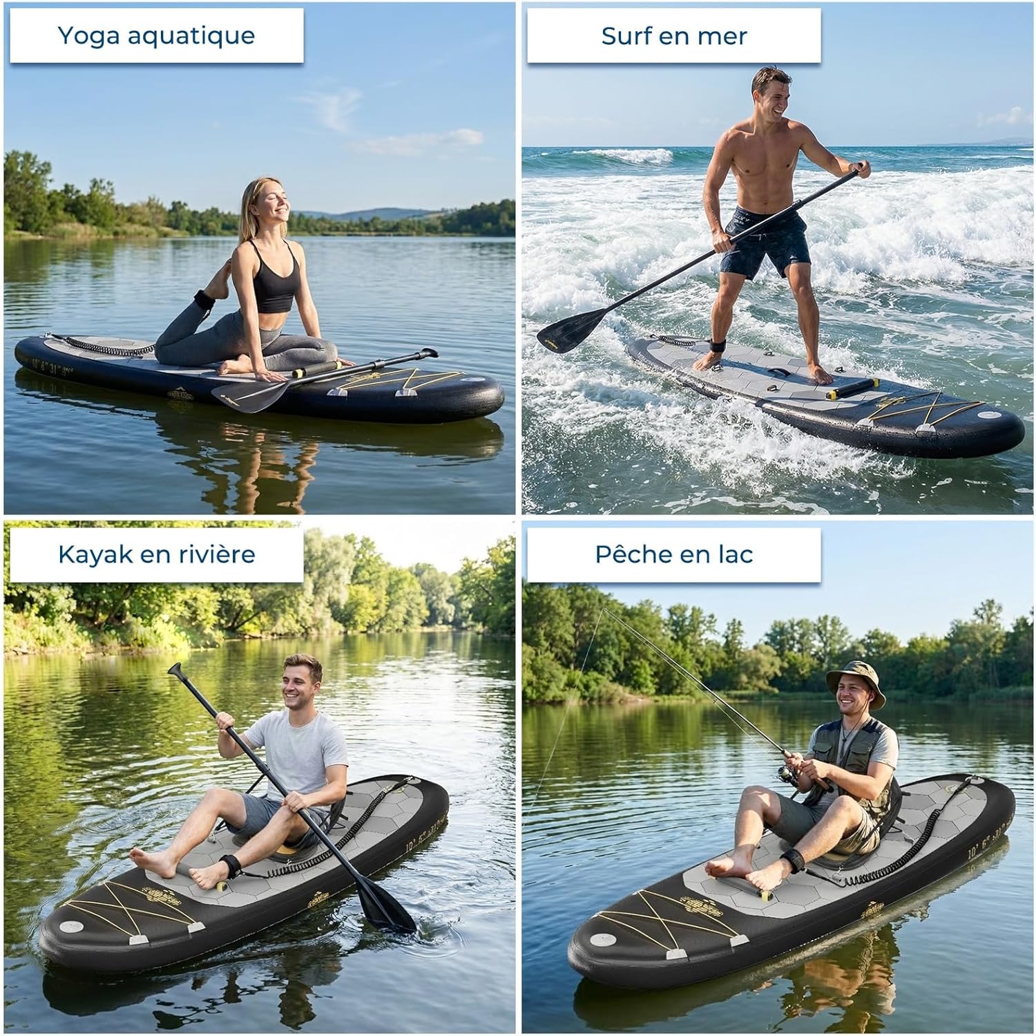 Devoko - Planche de Paddle Gonflable Adulte 320cm - 2-en-1, Siège, Accessoires, 130kg Max - SUP Gonflable
