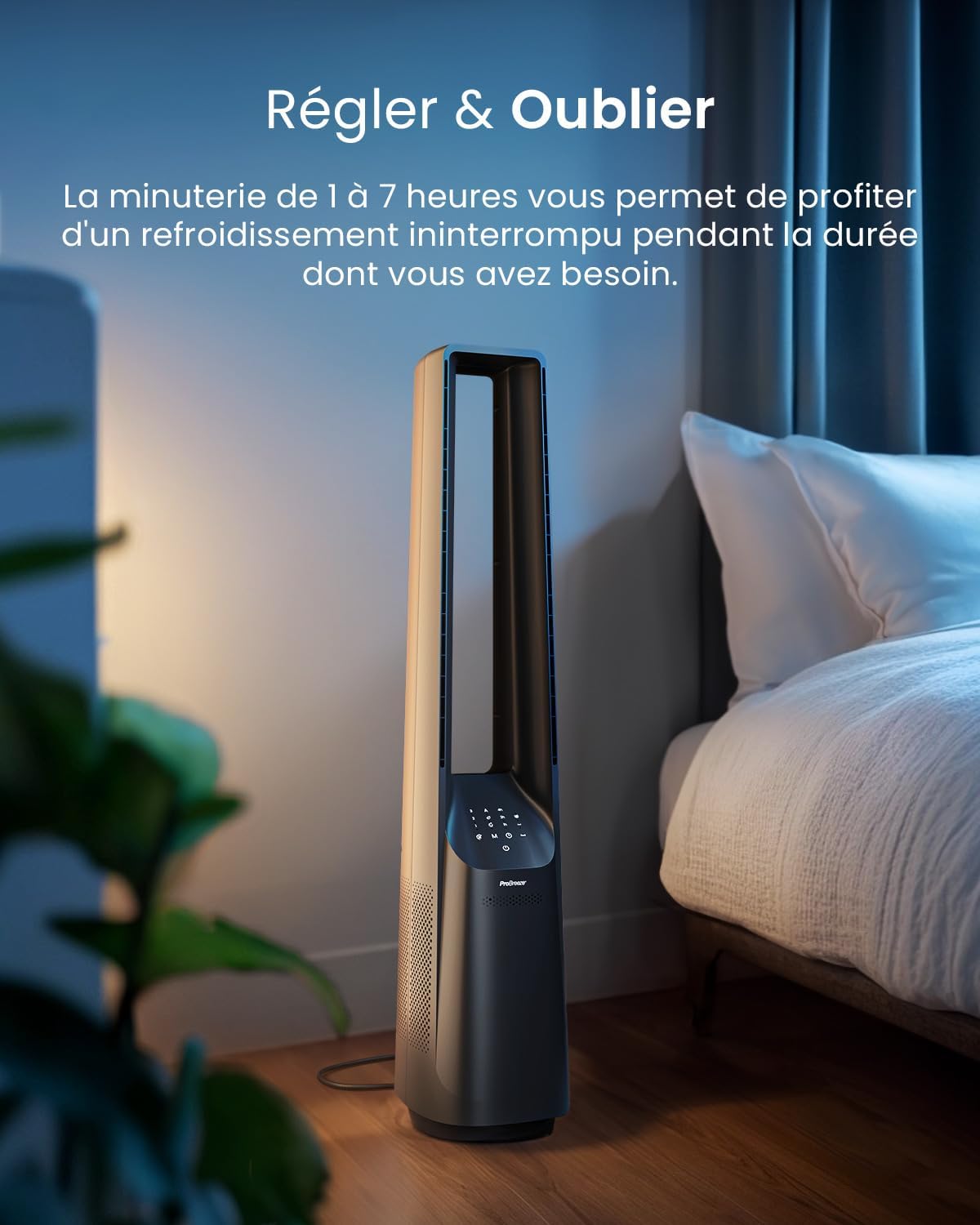 Pro Breeze Ventilateur Colonne Sans Pale - Ventilateur Tour Silencieux, Hauteur 101 cm avec 6 Vitesses, Oscillation 60°, Ventilateur Sans Lame Rafraichisseur d'Air Bladeless Noir