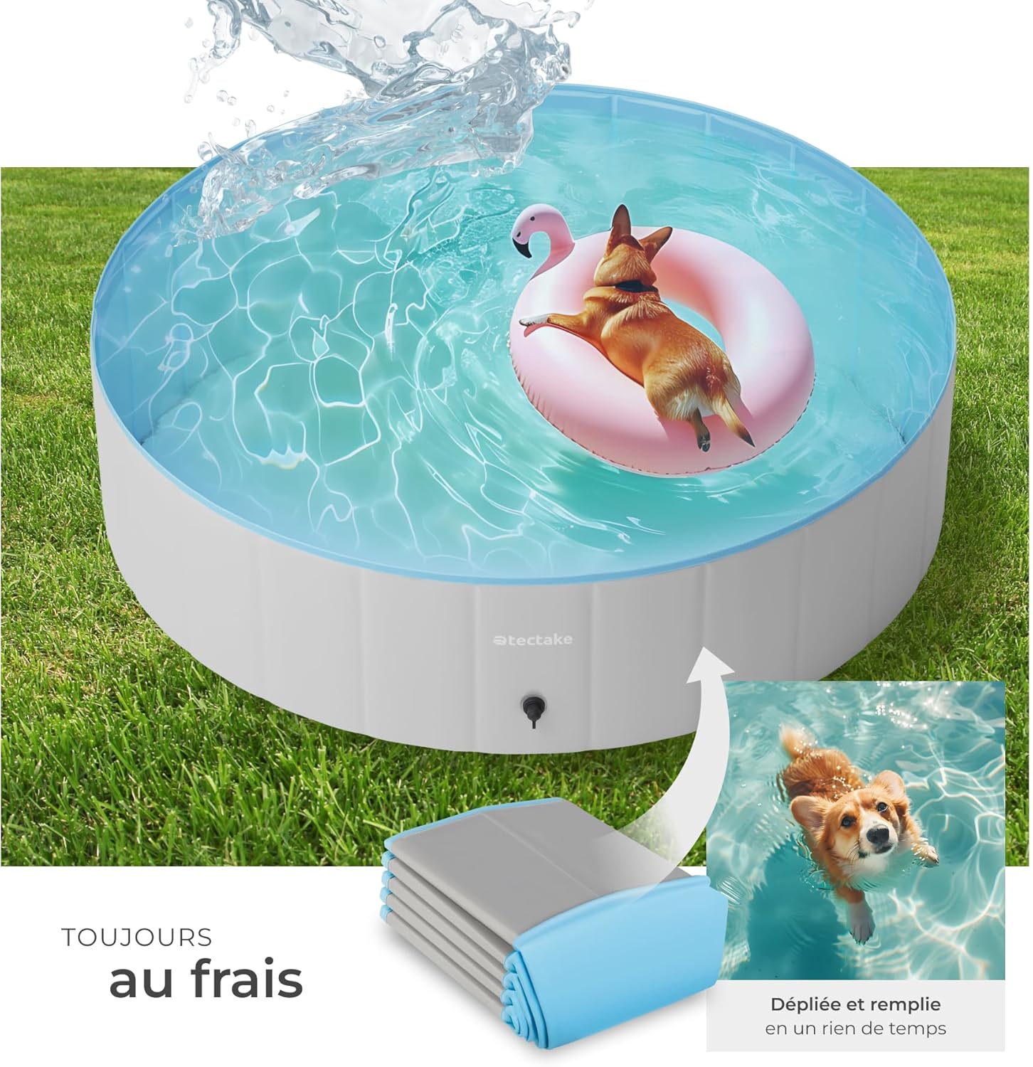 tectake® Piscine pour Chien Piscines a Balle Piscine autoportée Pliable Ø120cm Jeu Exterieur & intérieur pour Chien & Chat Jouet pour Chiens Jeux d'eau Jardin Salon