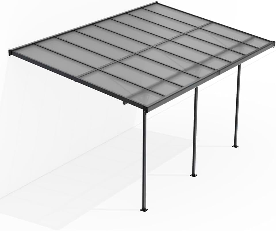 Juskys - Borneo 3x5 m - toit terrasse alu gris, plaques alvéolaires