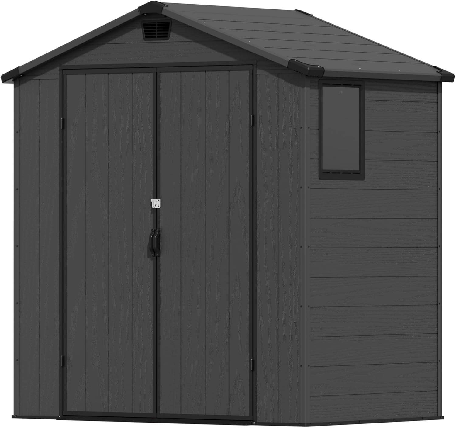 Devoko Abri de jardin extérieur en plastique avec double portes verrouillables et toit en apex – Abri de jardin pour outils de terrasse, abri pour vélo, poubelle – Résistant aux intempéries et à la