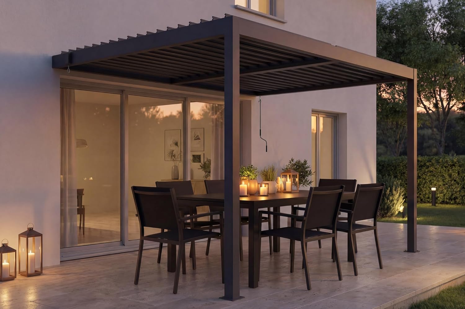 Cazeboo - Piana 3x2m - pergola adossée aluminium, gris, 1 persienne