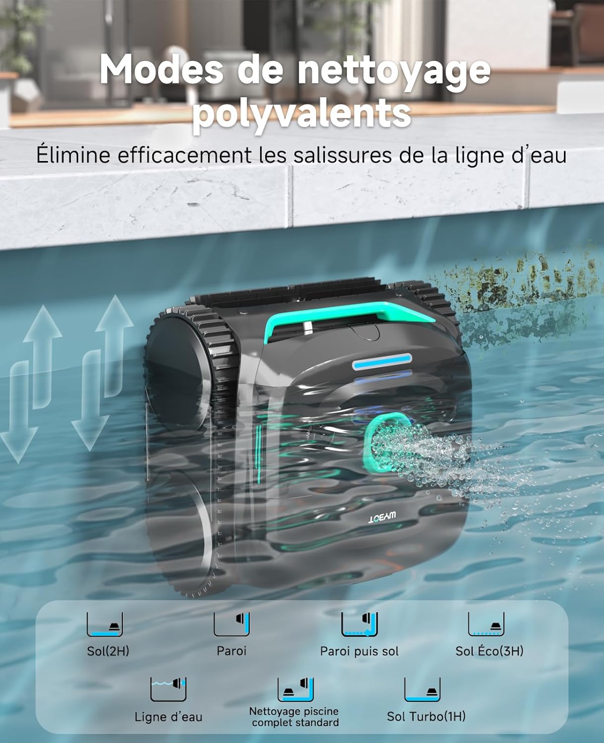 WYBOT - C2 série - pour piscines 150㎡ - filtration double, nettoyage fond/parois, autonomie 180 min - C2