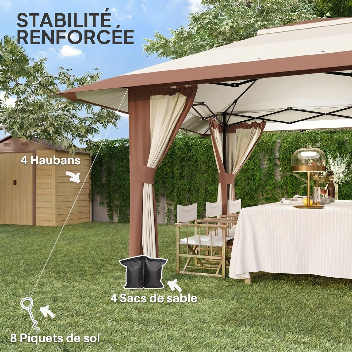 Outsunny - Tonnelle pliante - 4x4 m - parois filet, UV50+, réglable, sac roues