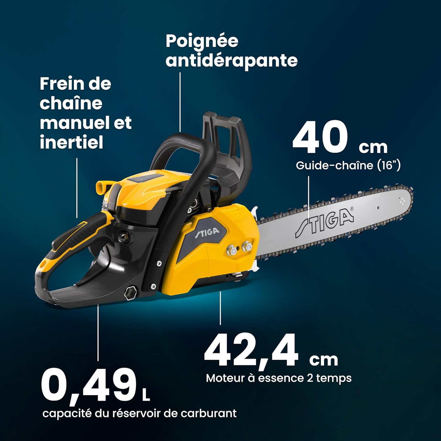 STIGA - CS 545 série - guide 40 cm, 42.4 cm³, 1.9 kW, anti-vibration