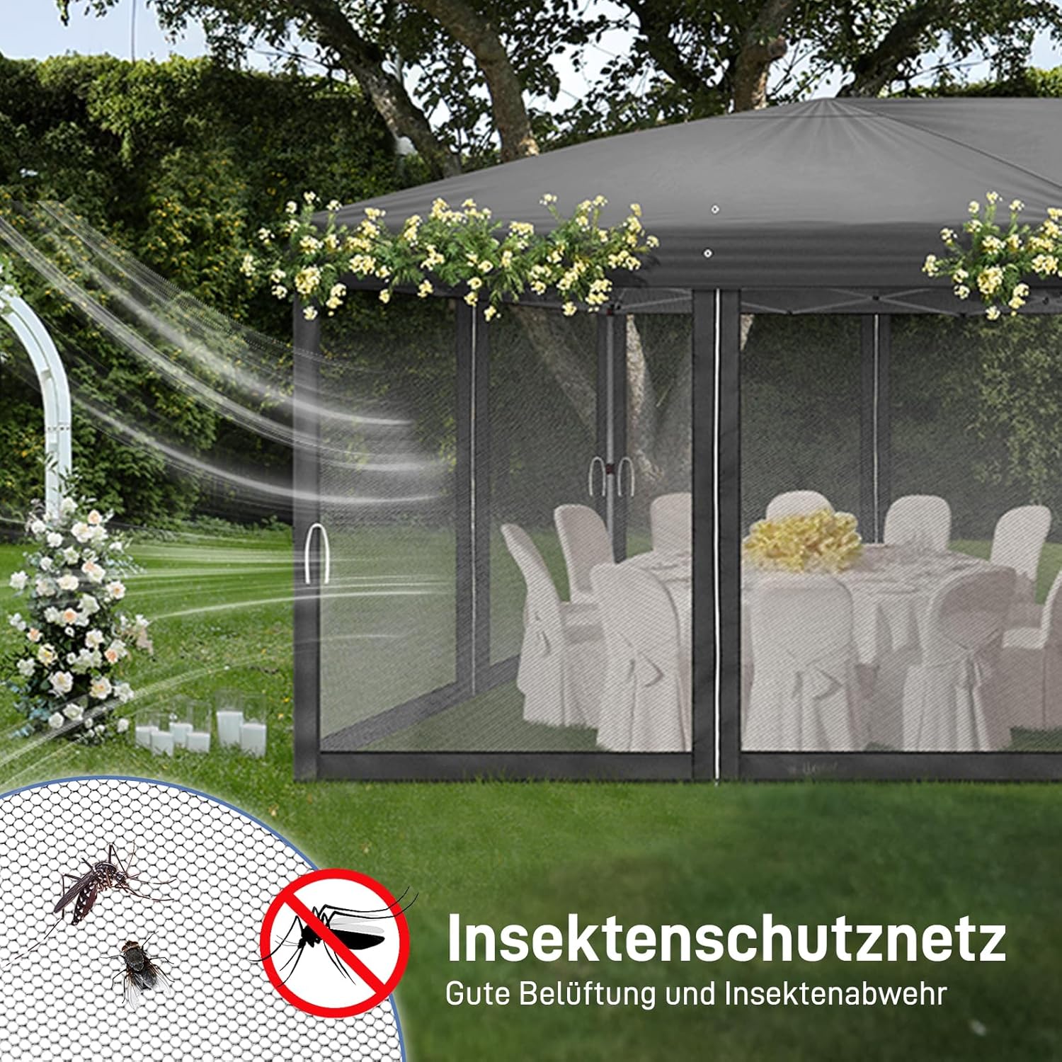 LEADZM - tonnelle pliante - 3x6m - étanche, UV 50+, 6 moustiquaires, hauteur réglable