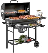 Outsunny Barbecue charbon de bois avec tablette avant pliable, grand barbecue au charbon de bois ...