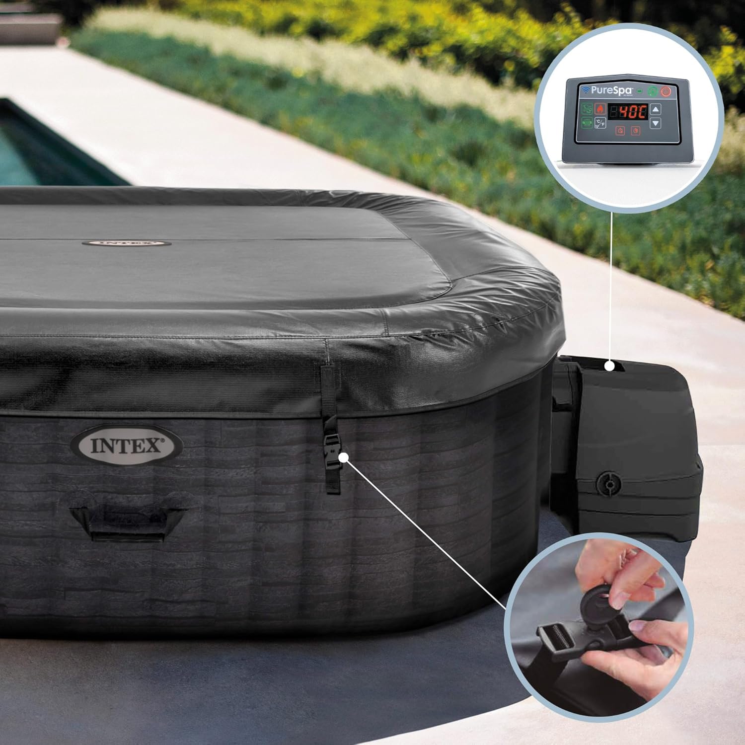 Intex - Greystone Deluxe - 175x175x71 cm - Spa 4 places, chauffage 2200W, bulles, chlorateur, filtre S2, 55093
