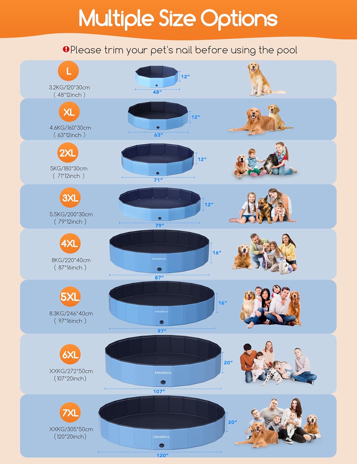 Meowant Piscine pour Chiens, Piscines Pliables pour Chiens de Grande Taille, Piscine de Bain pour Animaux de Compagnie, Baignoire Portable antidérapante pour Chien Intérieure et Extérieure (180 * 30)