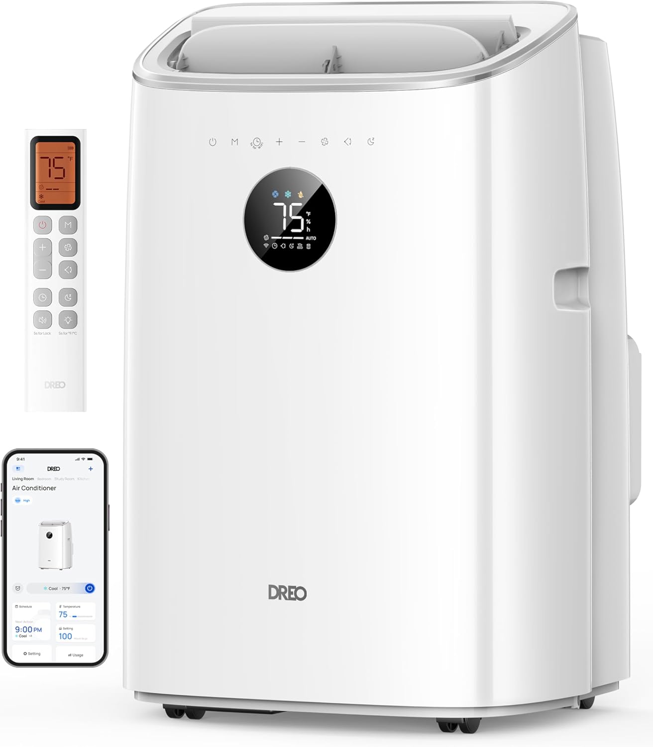 Dreo Portable Air Conditioners, AC Unit for Bedroom with Drainage-free Cooling, 46dB Quiet, APP/Voice/Remote, 24h Timer with Fan & Dehumidifier, Smart Air Conditioner for Room Indoors
