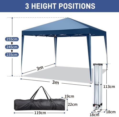 Bonnlo - tonnelle pliante série 3x3m imperméable, 4 parois, bleu royal