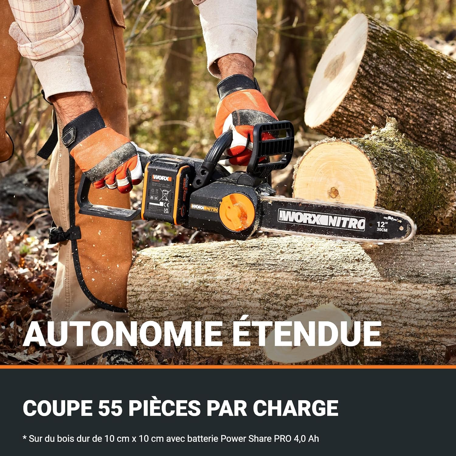 WORX - tronçonneuse sans fil 20V, guide 30cm, moteur brushless, WG350E.9