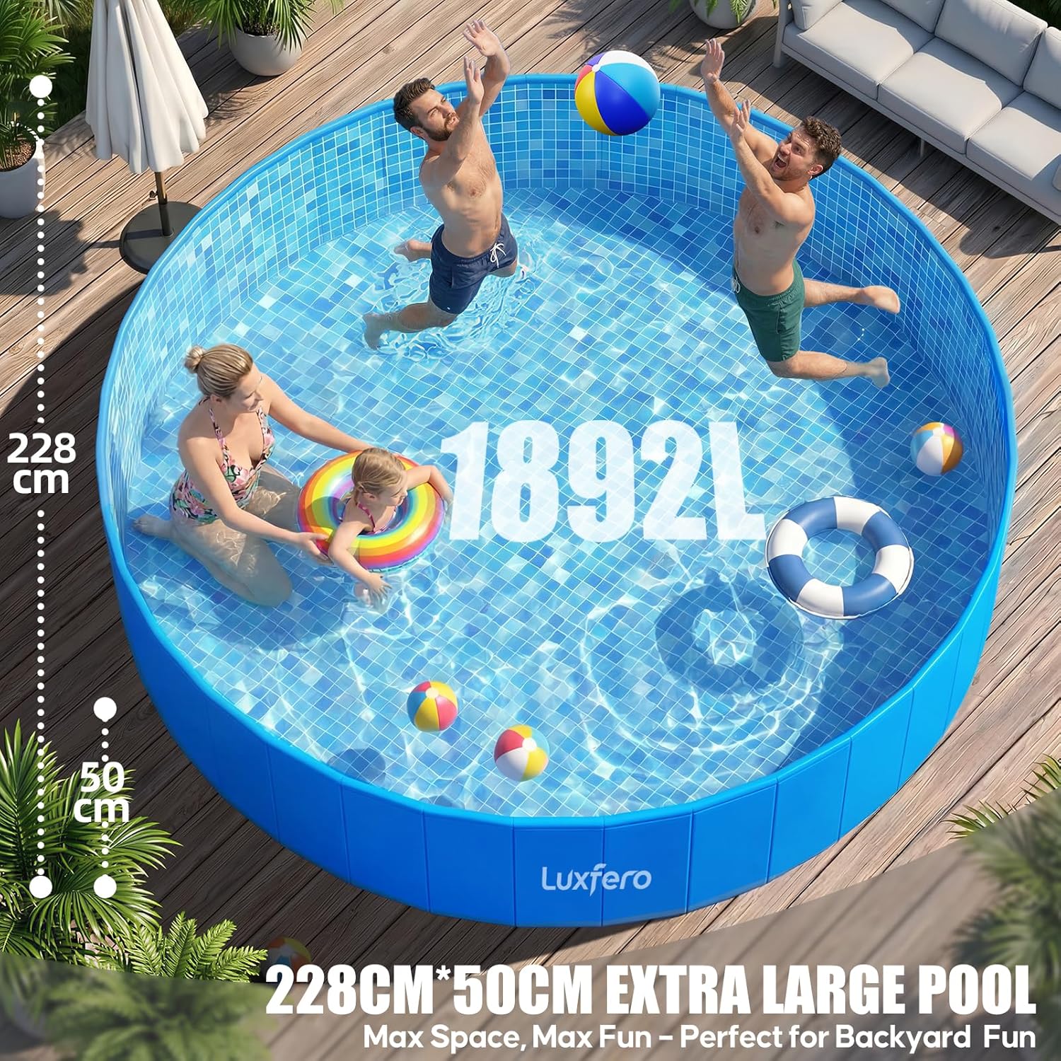 Luxfero - Piscine tubulaire ronde - 228x228x50 cm - cadre métal robuste, pliable