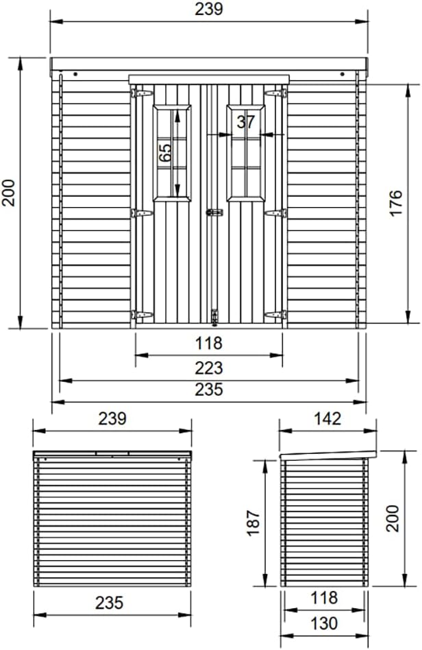 TIMBELA - Abri de jardin M310 C - 239x142x200cm - bois, 2.63m², rangement vélos