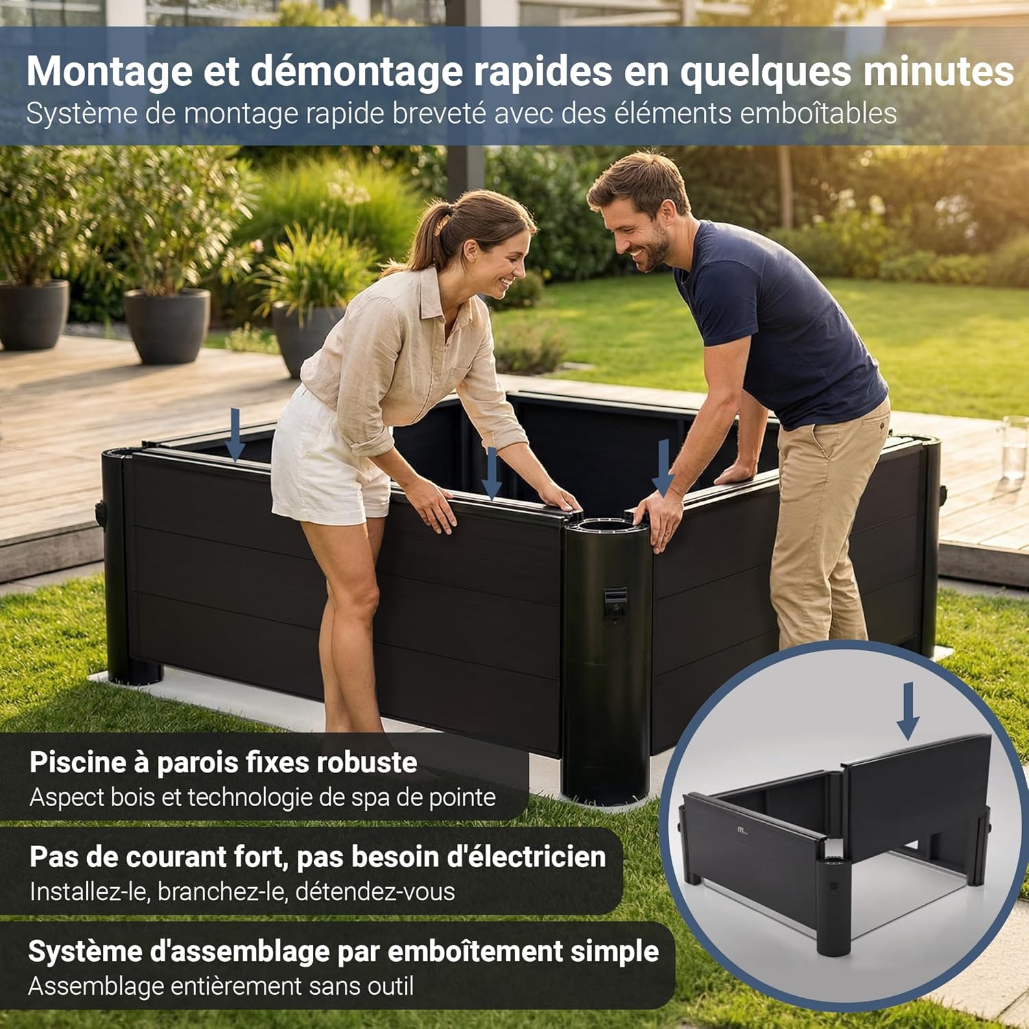 Miweba - MSpa Tribeca - 160x160x65 cm - Spa rigide, contrôle app, 6 pers, 120 buses, hiver résistant MSpa-TRIBEX