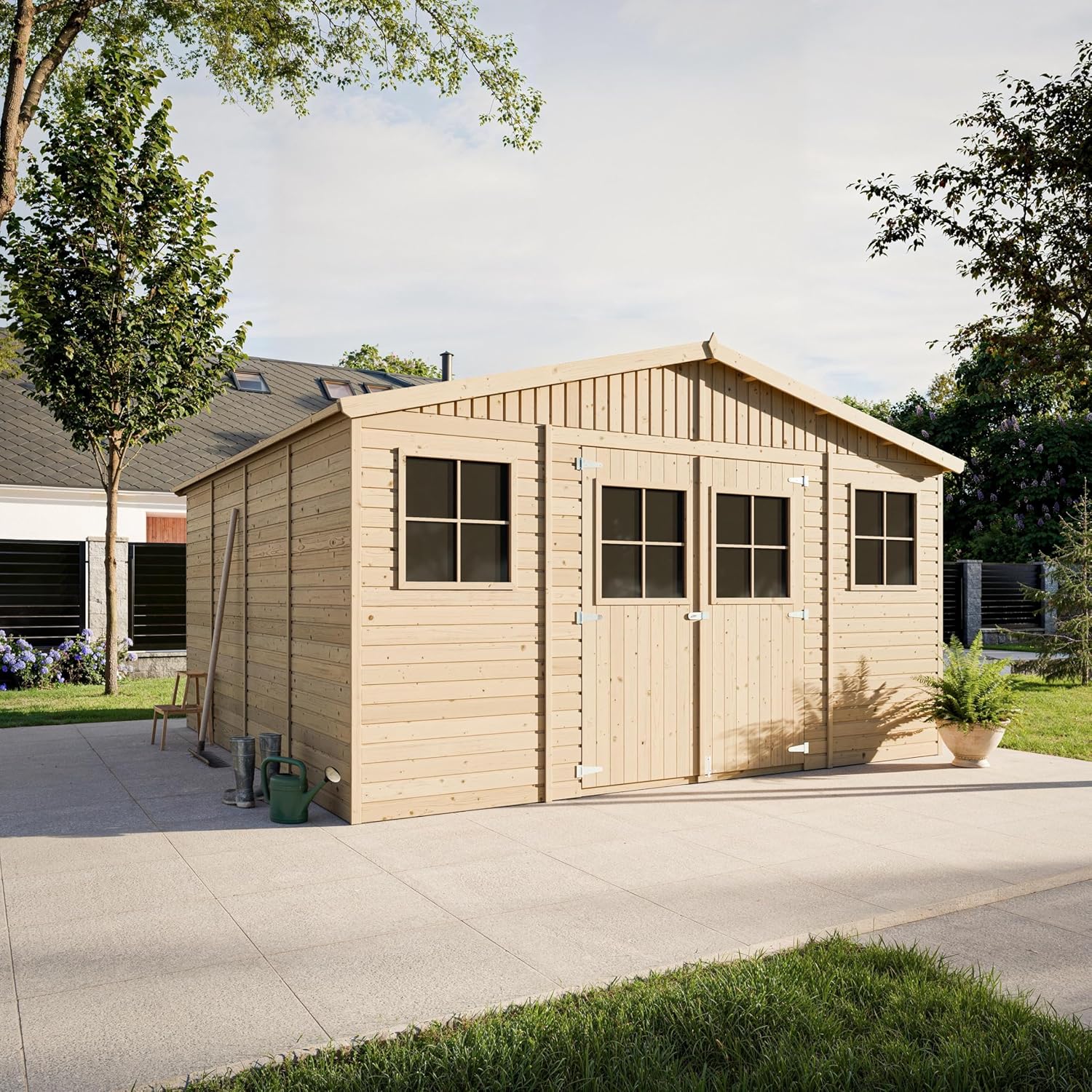 Timbela - abri de jardin bois 16m², fenêtres, 418x420x246cm - M330