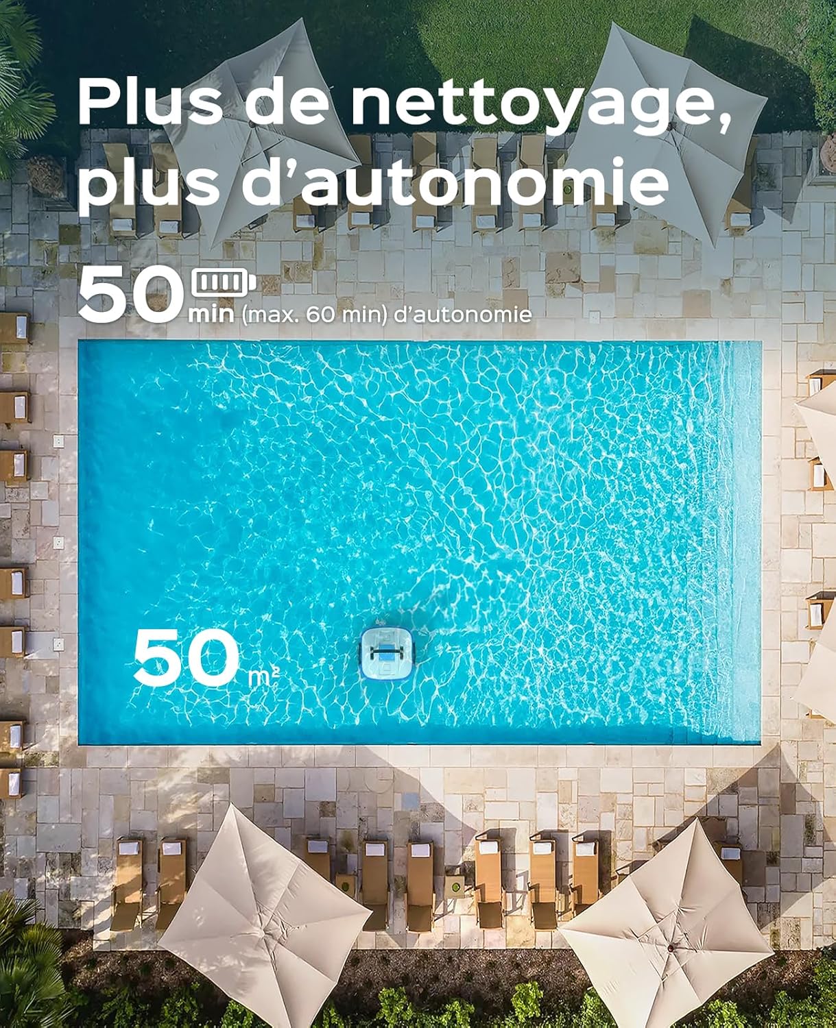 WYBOT Osprey 200 Robot Piscine,Aspirateur Piscine sans Fil,Stationnement Automatique,Moteurs Doubles Nettoyeur de Piscine,Filtration 180 µm,pour Piscines Hors Sol 50m²-Blanc