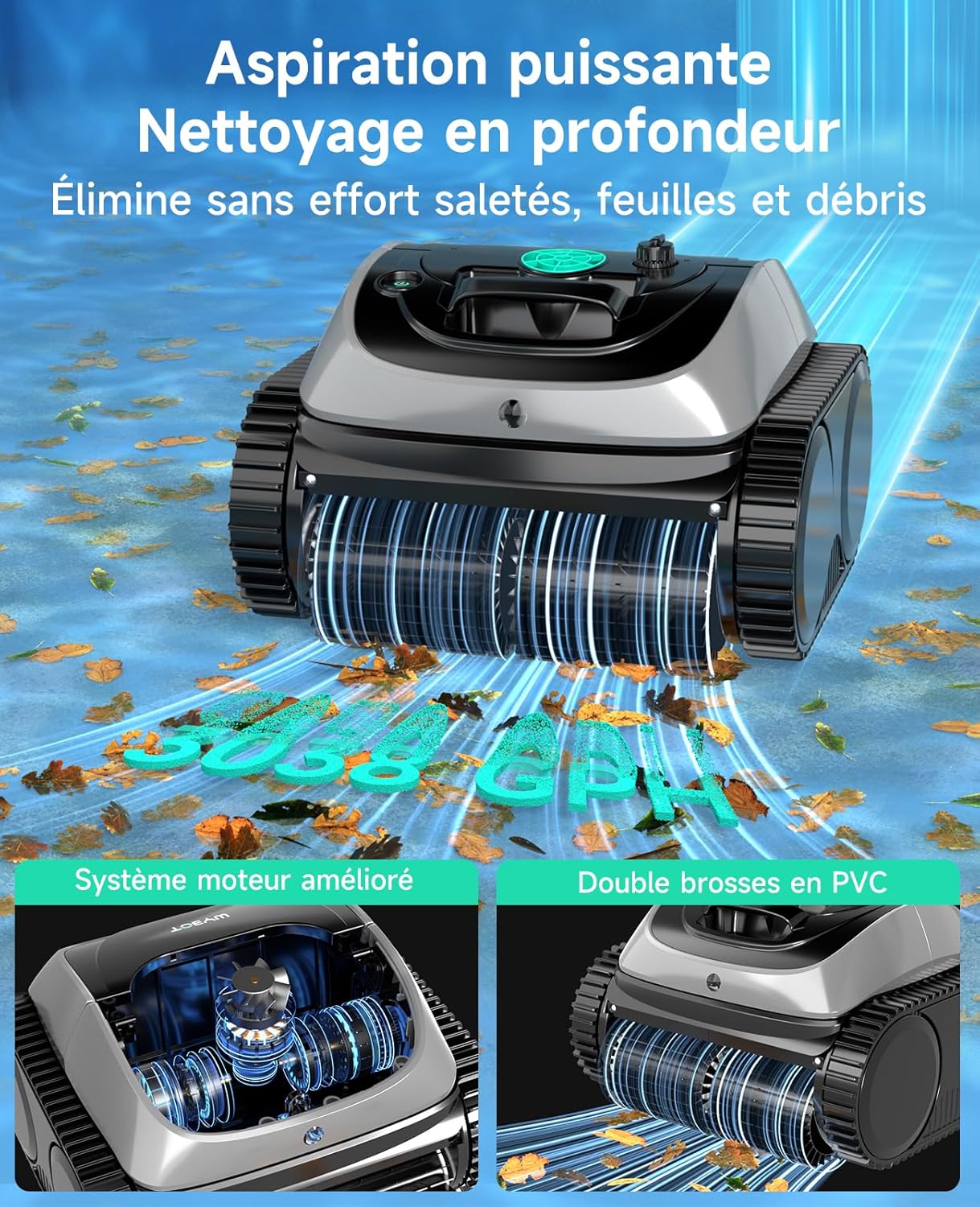 WYBOT C1 Robot Piscine Fond et Parois 150 Min Aspirateur Piscine avec Planification Intelligente des itinéraires, Nettoyage entièrement Automatique du Sol, 150m² Nettoyage Rapide(Vert Gris)