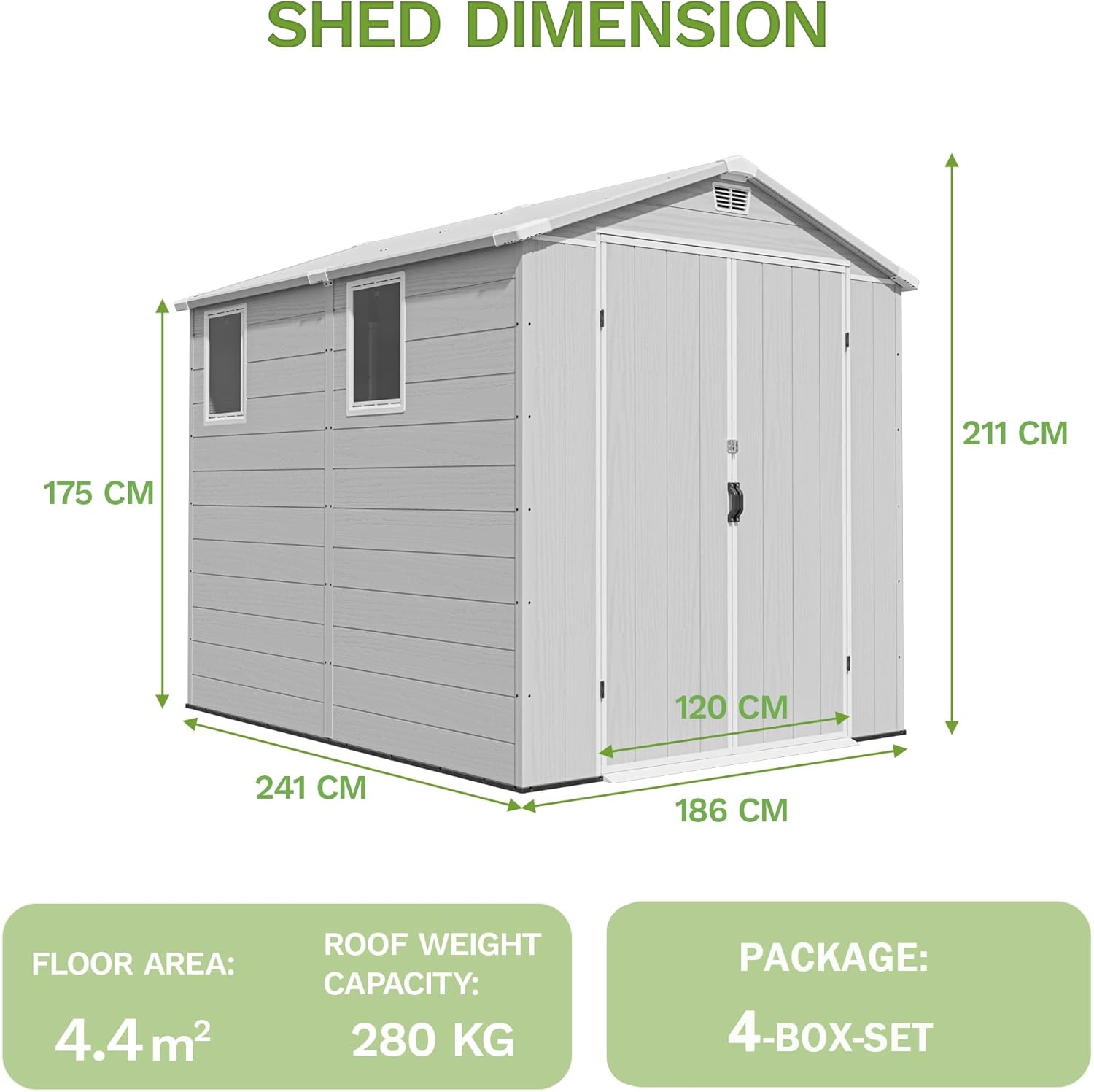 Triumphkey Abri de rangement extérieur de 1,8 x 2,4 m, abri de jardin en plastique avec porte verrouillable, résistant aux intempéries pour vélo, outils et poubelle de rangement pour pelouse, terrasse