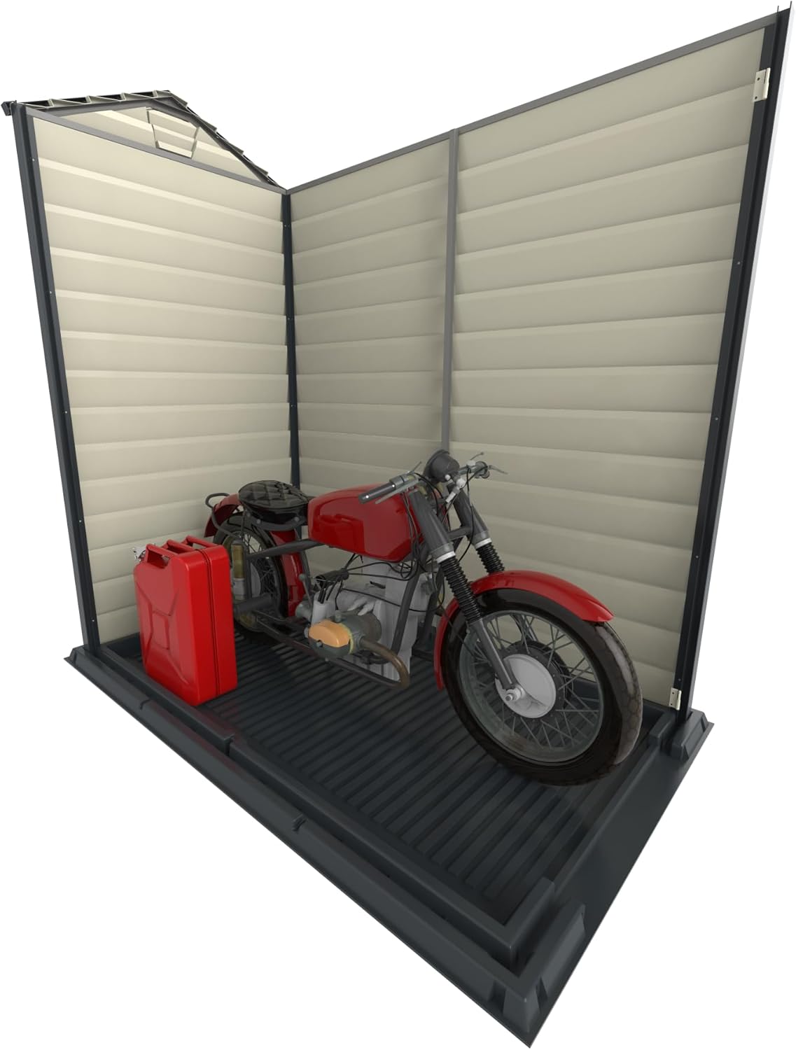Duramax EverMore 4 x 6 (1.99 m²) Abri de jardin en plastique, solution de stockage extérieur ignifuge et tout temps, avec plancher en plastique, abri en vinyle sans entretien, Adobe & Grey