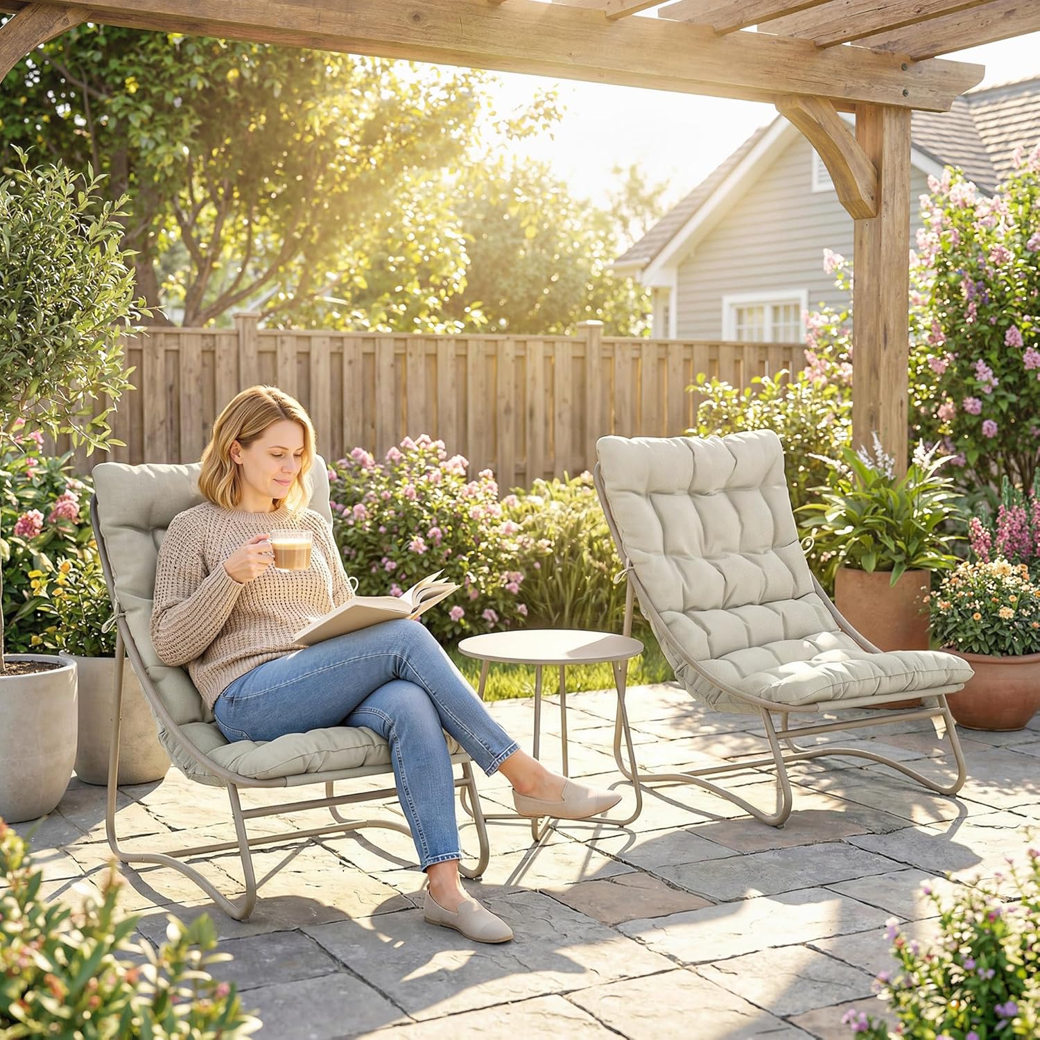 Outsunny - Salon Bistro 3 pièces - table ronde, chaises textilène, coussins - mobilier de jardin métal, 2 personnes, gri