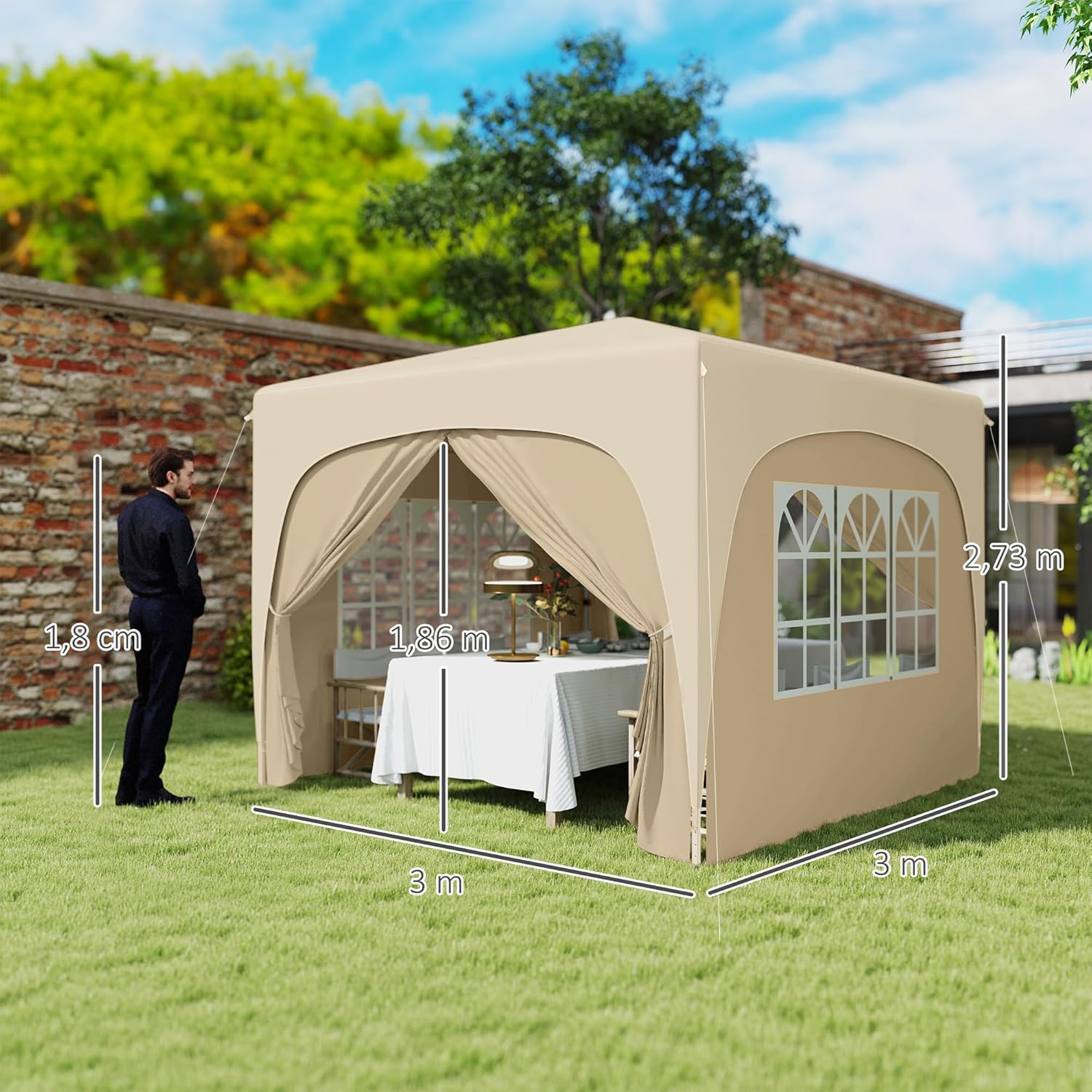 Outsunny - Tonnelle pliante 3x3 m - UPF50+, hauteur réglable, sac inclus