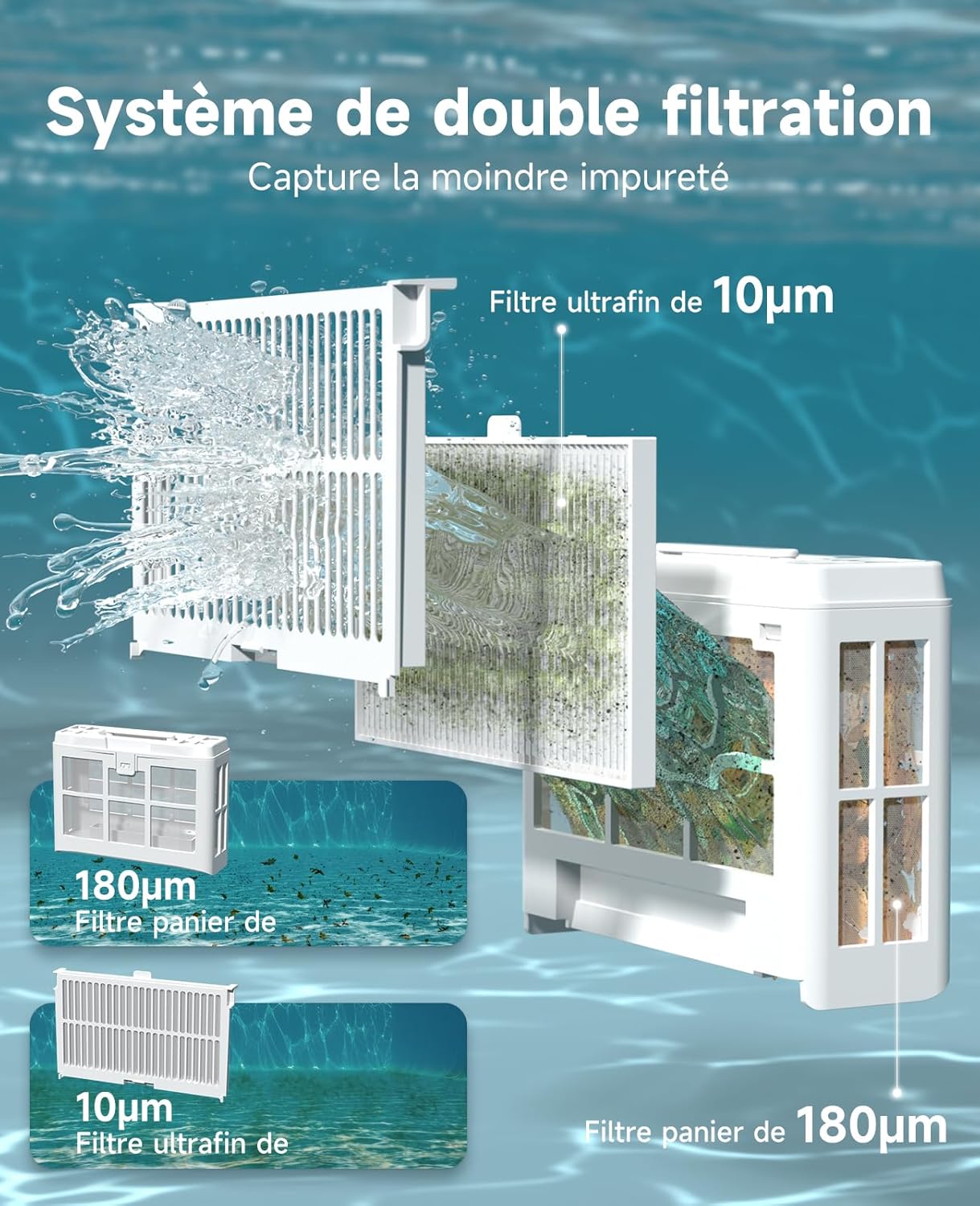 WYBOT - C2 série - pour piscines 150㎡ - filtration double, nettoyage fond/parois, autonomie 180 min - C2