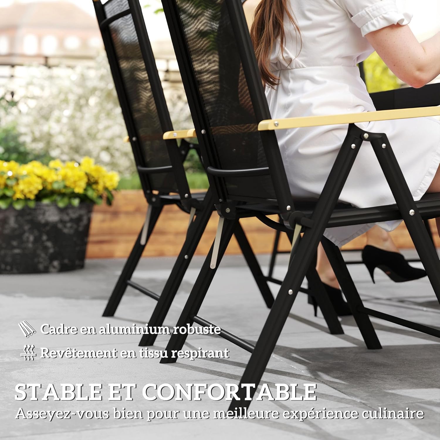 Outsunny - Salon de jardin 6 places - 140 cm - aluminium, chaises pliables et inclinables
