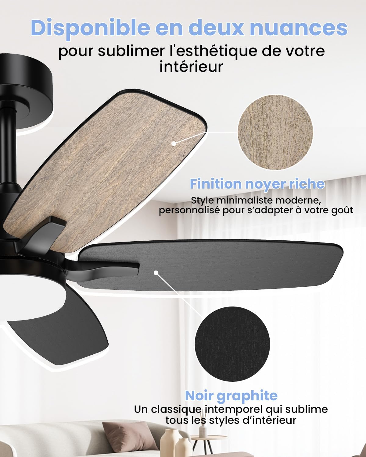 Airwit 106cm Ventilateur de Plafond Silencieux avec Lumière, Télécommande et Moteur Réversible DC pour Chambre, Salon et Cuisine