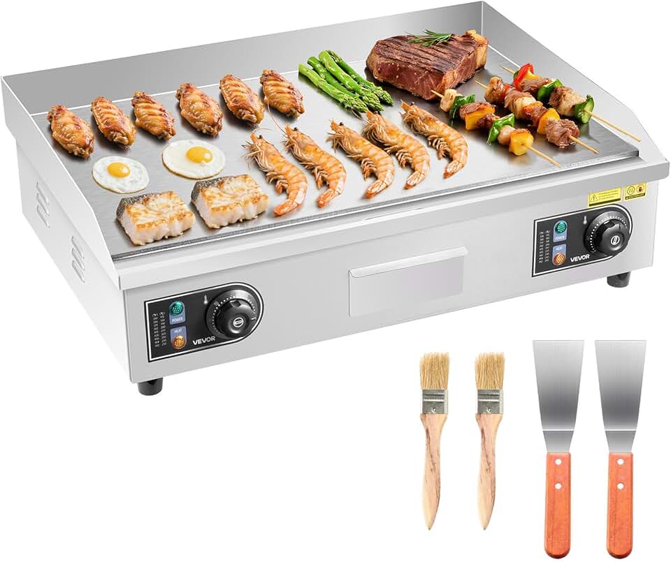 VEVOR - Plancha Électrique - 65,5x40 cm - 4000 W, température réglable, accessoires inclus
