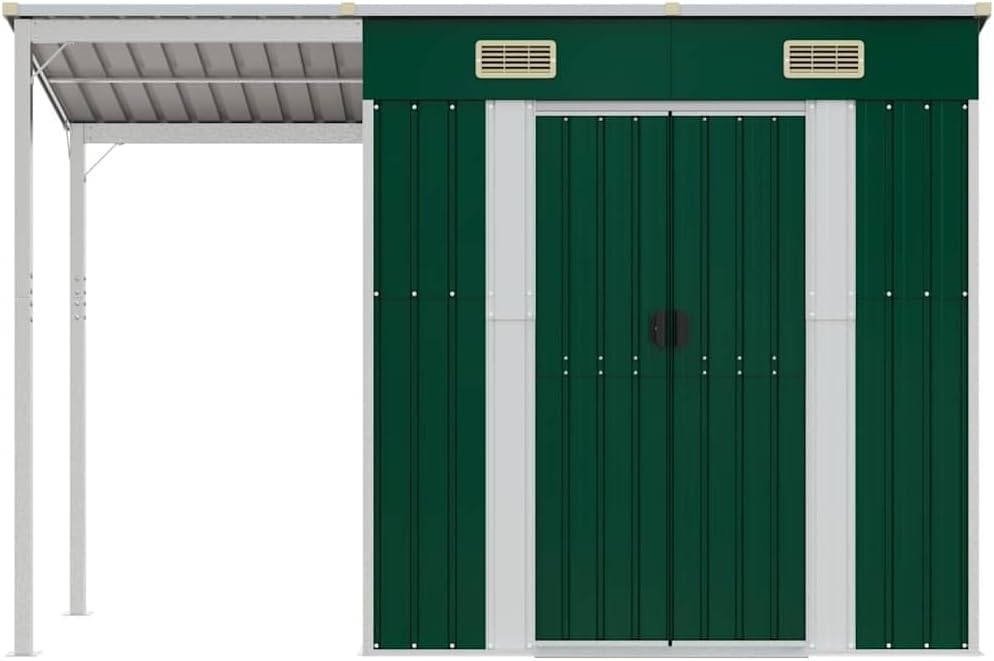 Générique Abri de Jardin avec Toit prolongé Vert 277x107x181 cm Acier, Maison & Jardin, Pelouses & Jardins, Vie en extérieur, Structures extérieures, Cabanes & abris de Jardin, Vert, (Poids 41.56KG)
