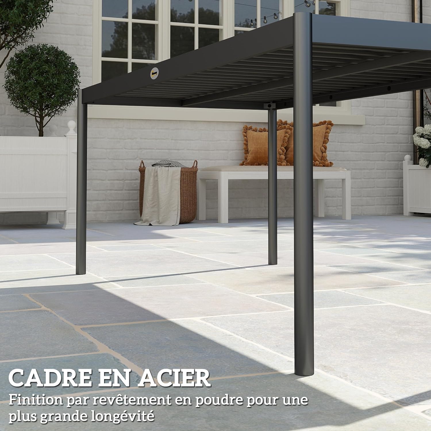 Outsunny - Table de jardin 8 personnes - acier, plateau lattes, anti-rouille, gris foncé