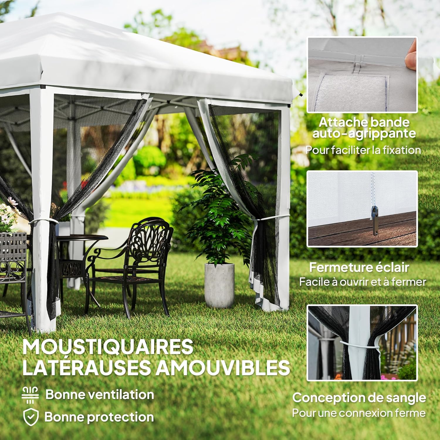 Outsunny Tonnelle Pliante tonnelle de Jardin extérieure Barnum Pliant Pop-up pavillon de terrasse 6 x 3 m Anti-UV moustiquaires Amovibles + Sac de Transport Blanc