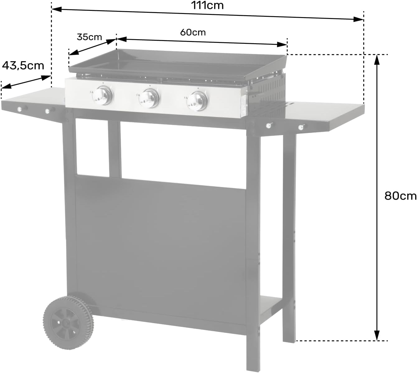 Happy Garden - Plancha Mérida sur chariot 3 brûleurs 6kW 74x33 cm