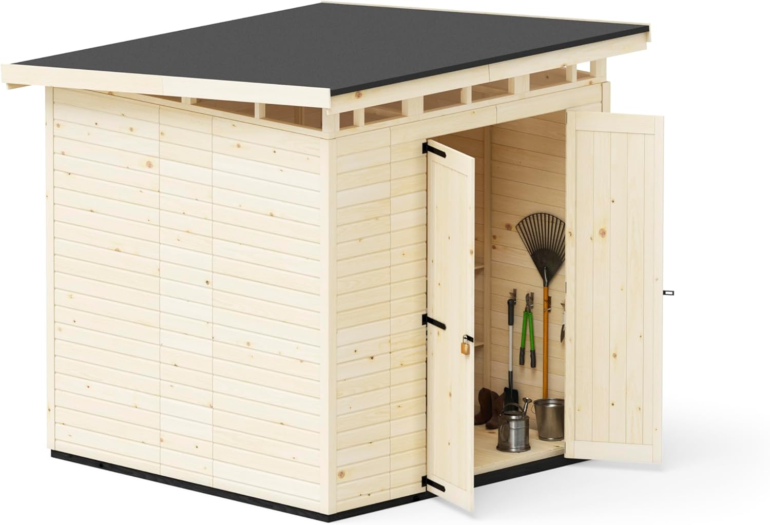 Upyard Abri de Jardin Strongbox XL - Robuste Cabane à Outils en Bois avec Fondations Imprégnées et Toit en Plastique Extra-Résistant, 203x203 cm, Naturel