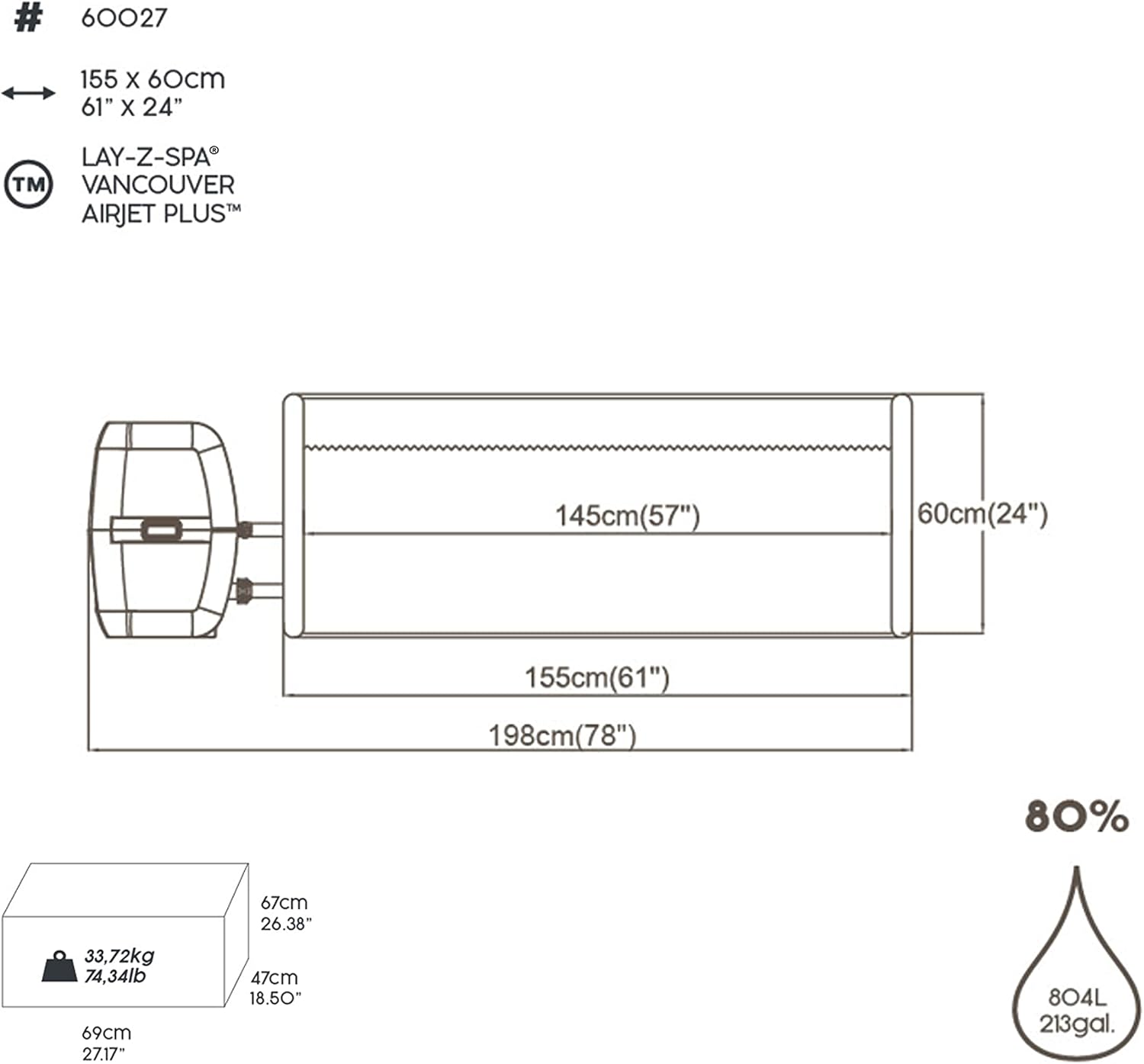 Bestway - LAY-Z-SPA Vancouver - 155x60 cm - 3-5 pers., Airjet Plus