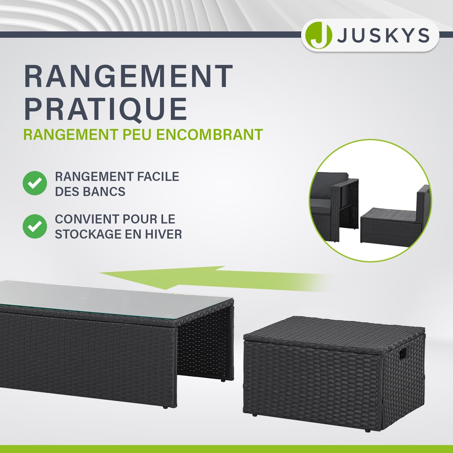 Juskys - Salon de Jardin Salou - 6 places - polyrotin, coussins, table, noir