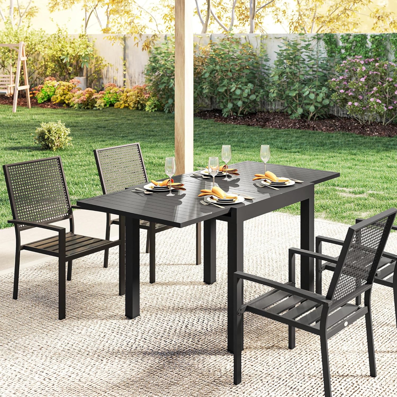 Outsunny - Table Extensible Jardin - 80-160 cm - Aluminium, rallonge, 4-6 pers.