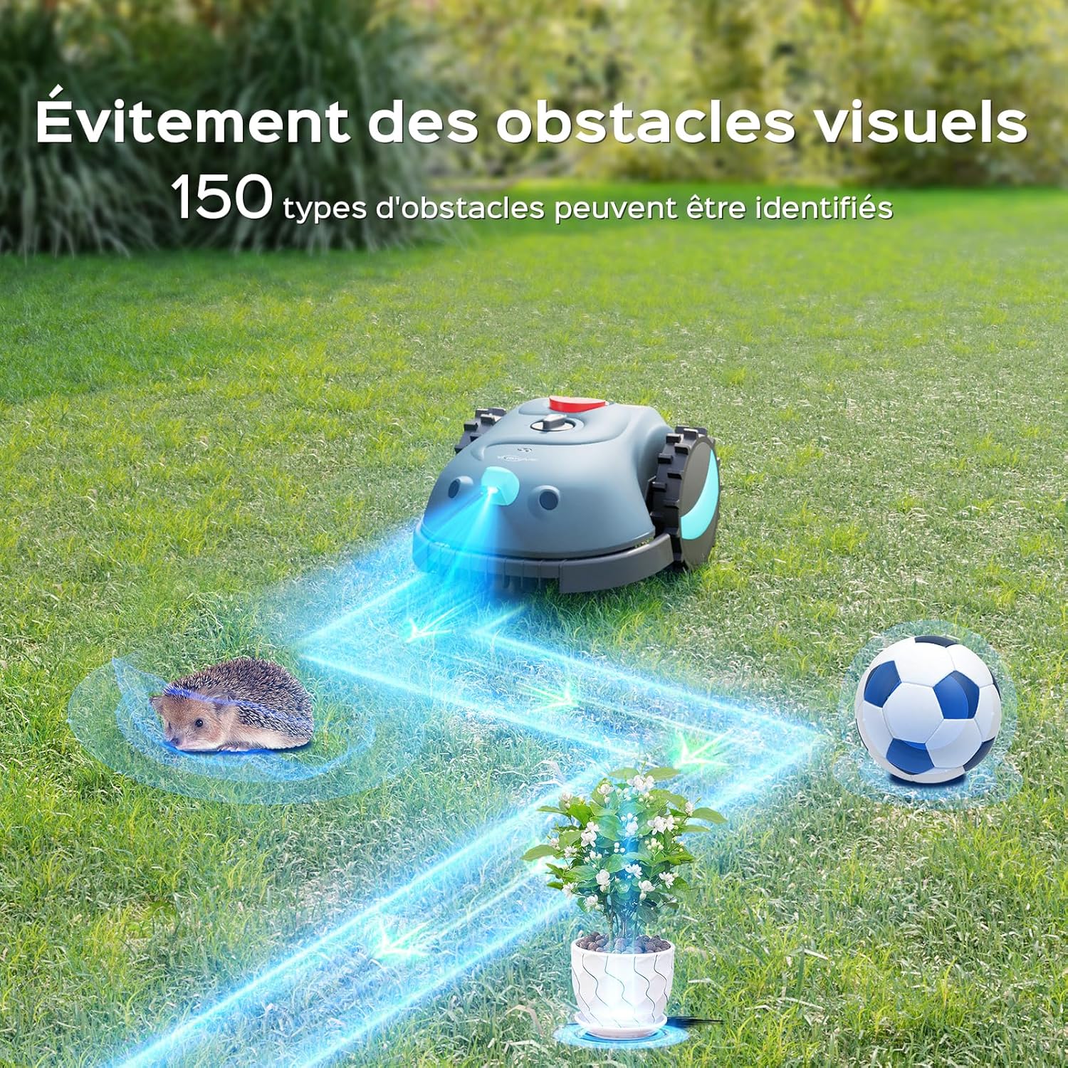 YARDCARE - Robot tondeuse Vision, évitement obstacles, batterie 4Ah V100