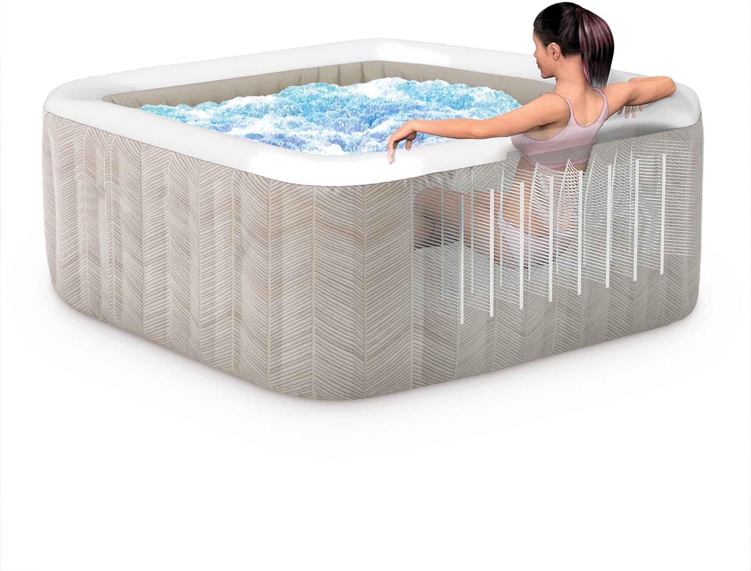Intex - Spa Gonflable Chevron Deluxe - 175x175x71 cm - 4 places, chauffage 2200W, bulles, chlorateur, filtre S2 - 55092