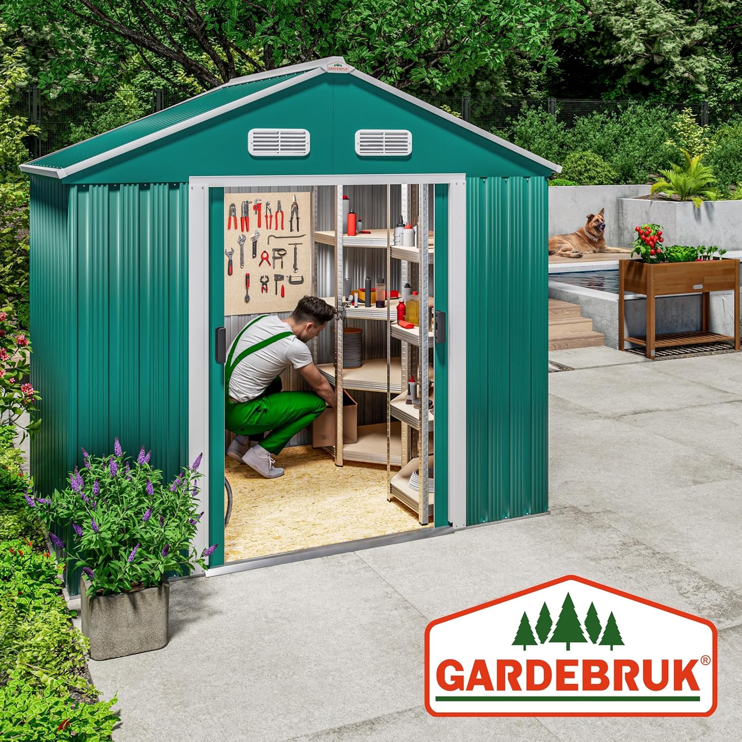 GARDEBRUK - Abri de Jardin XL 2m², 200x135x190cm, porte coulissante, vert