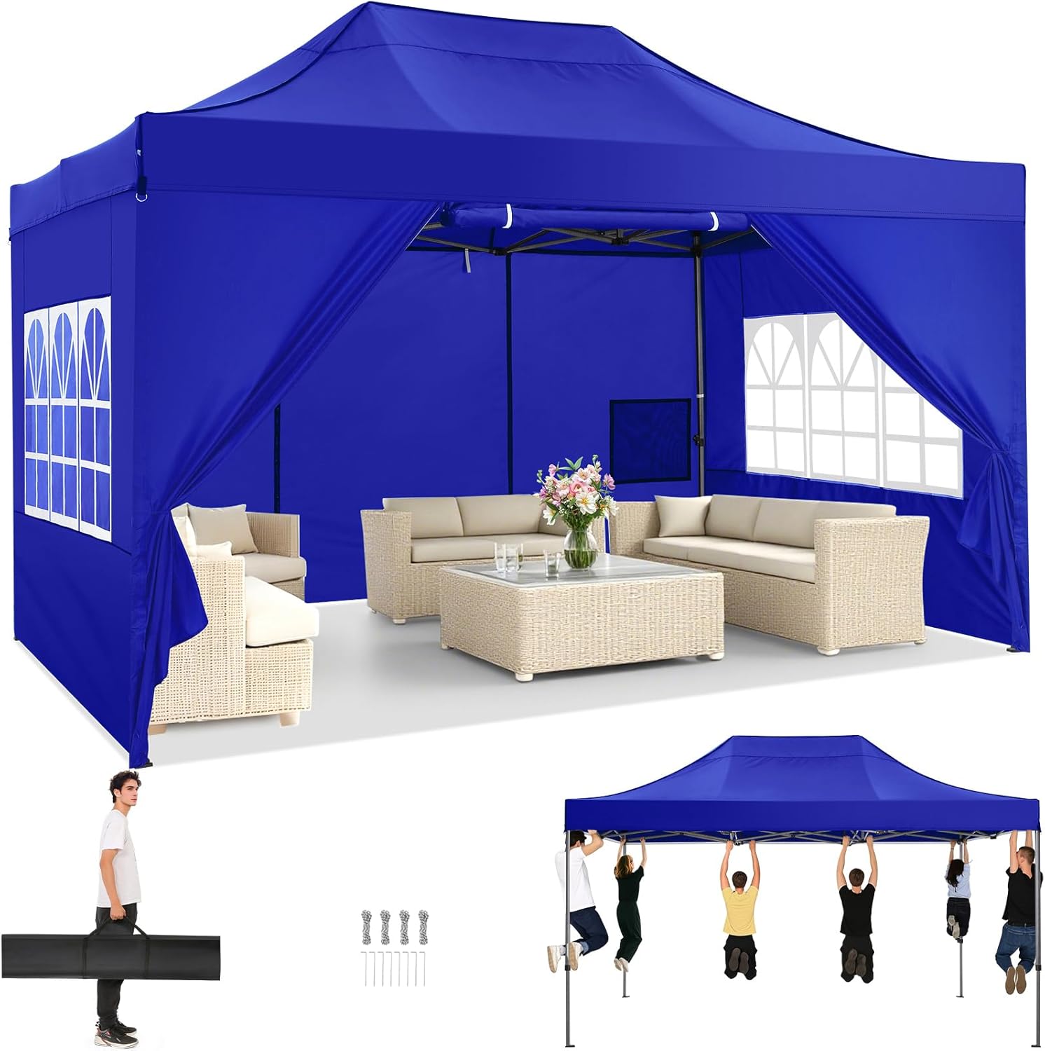 COBIZI - Tente pliante série réception - 2x2m - 3 hauteurs, transport facile, bleu foncé