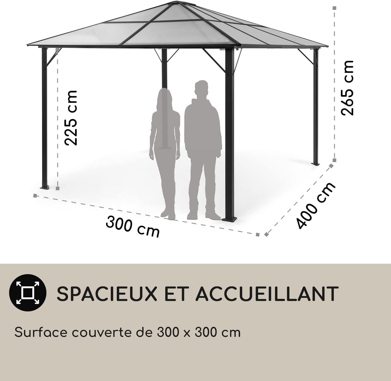 Blumfeldt - Pergola aluminium série Jardin - 3x4m - toit polycarbonate rigide, éclairage LED, verre translucide