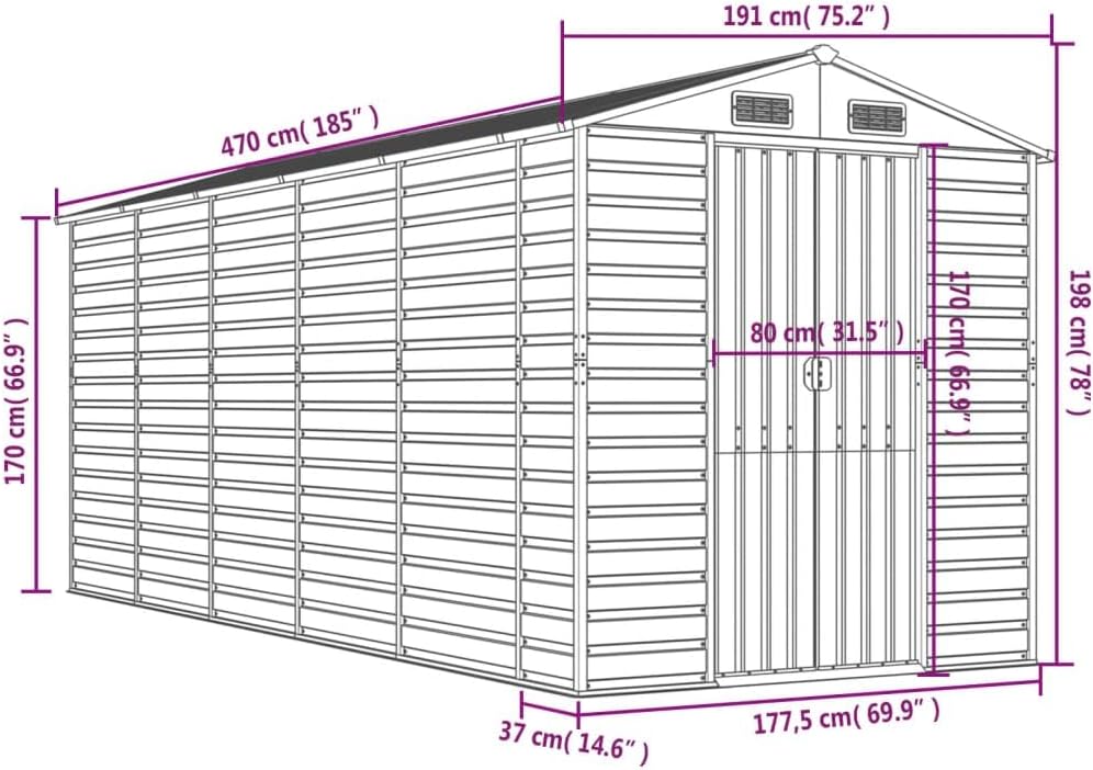 vidaXL Abri de Jardin Marron 191x470x198 cm Acier galvanisé