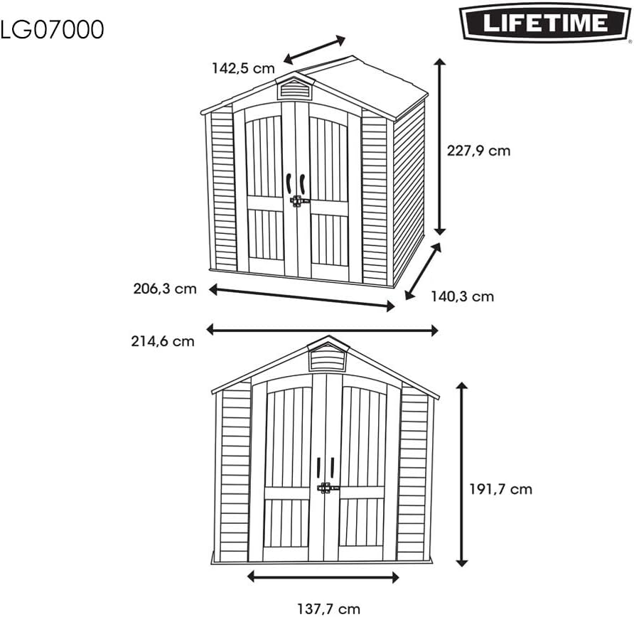 Lifetime - Abri de jardin série Tan - 132,7x204,4x227,9 cm - robuste, spacieux