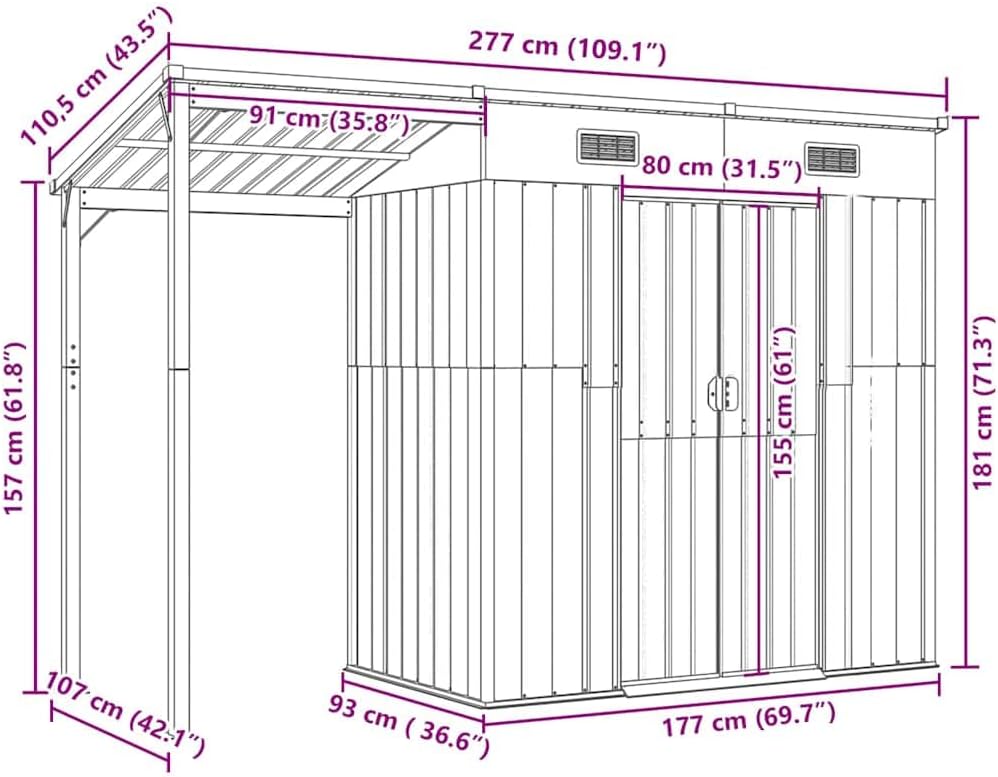 Générique Abri de Jardin avec Toit prolongé Gris Clair 277x107x181 cm, Maison & Jardin, Pelouses & Jardins, Vie en extérieur, Structures extérieures, Cabanes & abris de Jardin, Gris, (Poids 41.56KG)